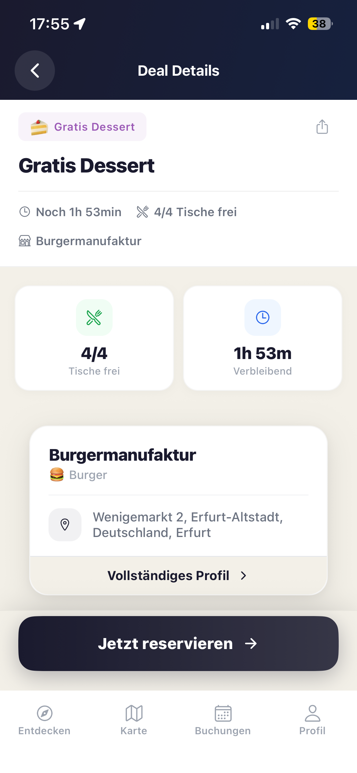 TableSpot Deal Detail-Ansicht